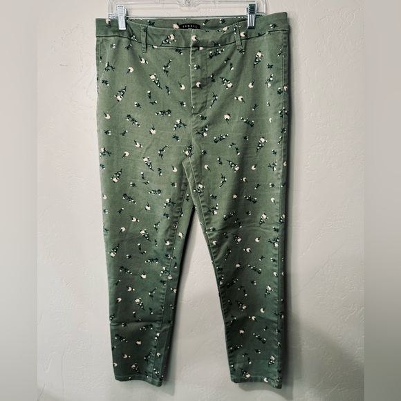 Anthropologie Tinsel Green Floral Print Pants Stretch Skinny Chino SZ 31 - Picture 3 of 16